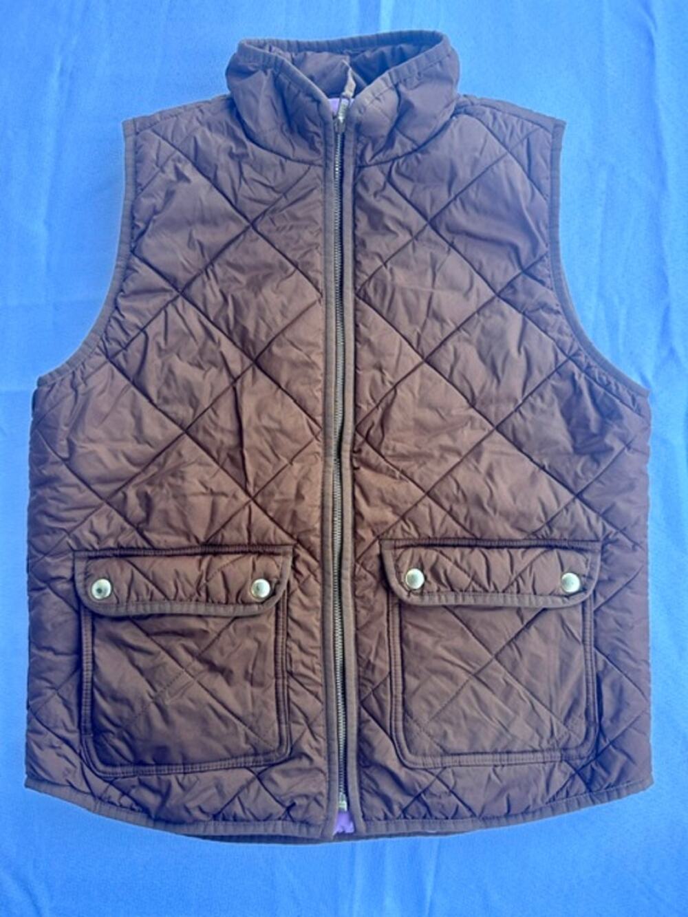 J.Crew Brown Quilted Utility Vest Pink Lining Women's Size S